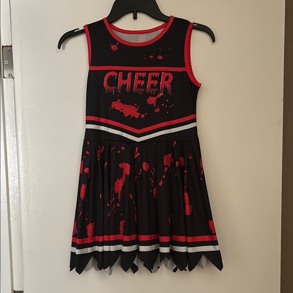 Black and Red bloody Cheerleader Halloween costume for girls with Pom poms